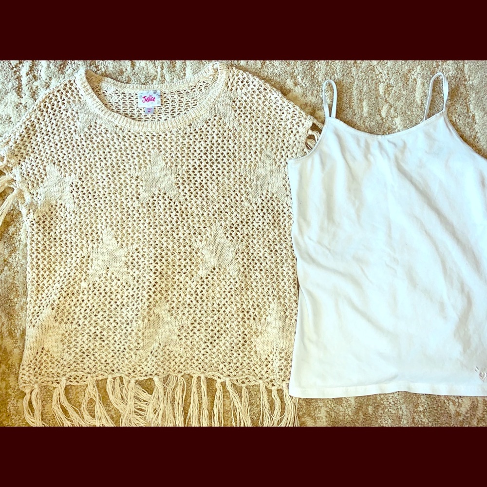 Tan mesh shirt with stars and white tank top
